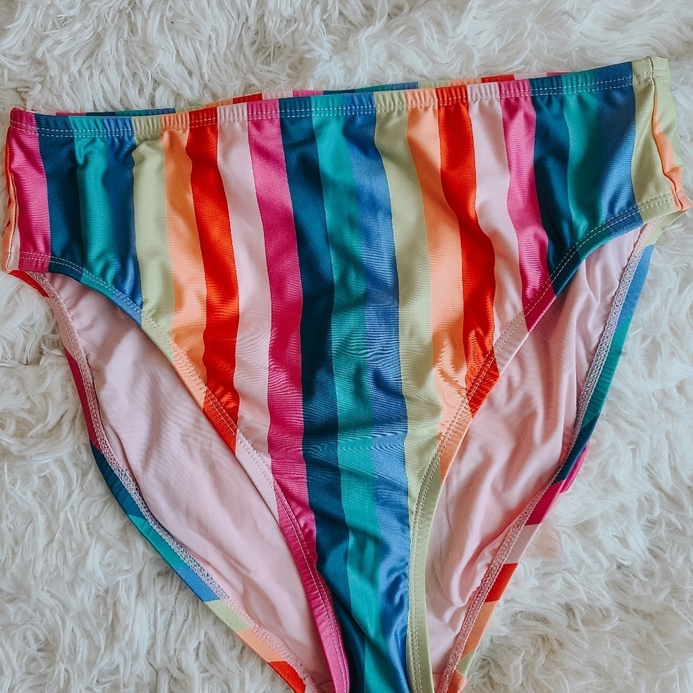 ModCloth Rainbow Stripe High-Waisted Bikini Bottoms – Size Medium - Picture 3 of 6